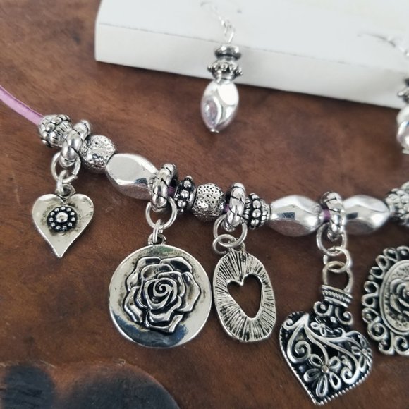 L&J Believe in Charm Necklace Earring Set Pink & Silver - Picture 8 of 13